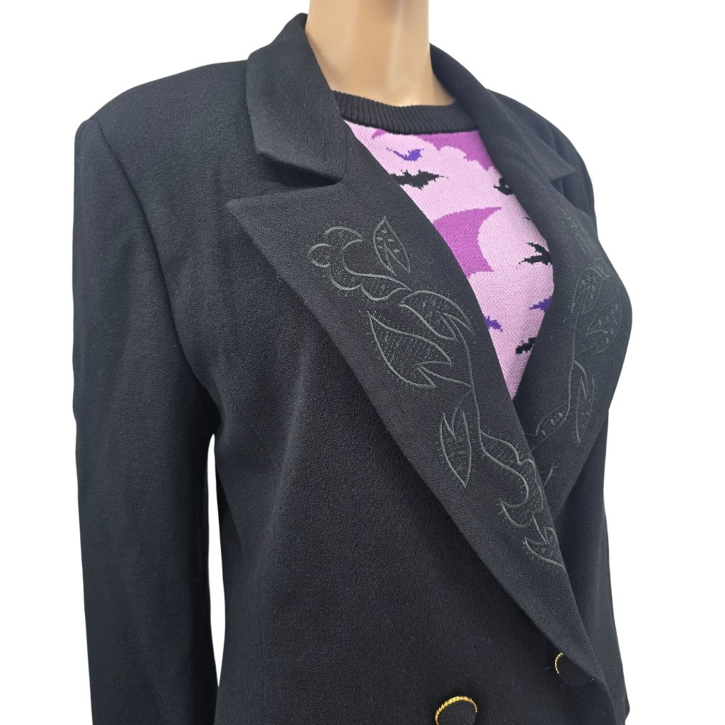 Vintage Womens Size 12 I Magnin Black Wool Double Breasted Blazer